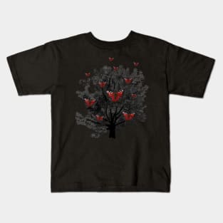 Peacock Butterflies in Silhouette Tree Kids T-Shirt